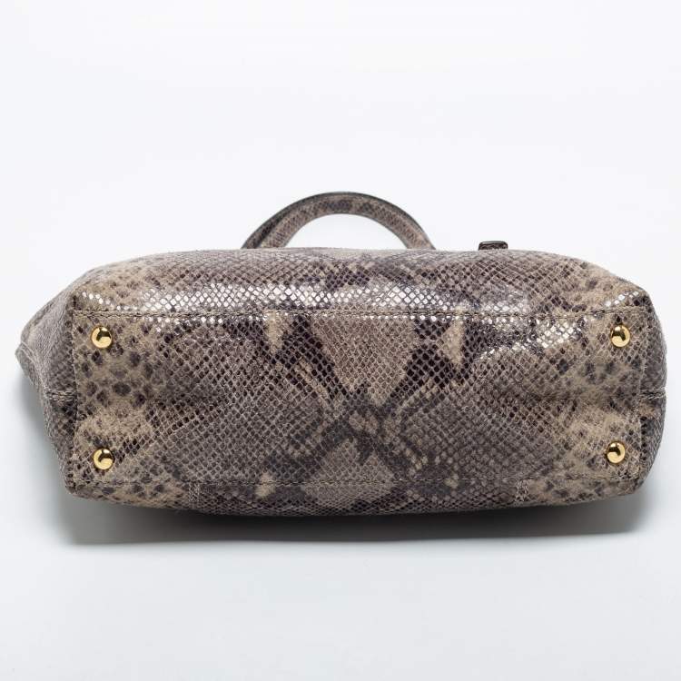 مملوكة مسبقًا MICHAEL Michael Kors Black/Grey Python Embossed Leather and Suede Tote
