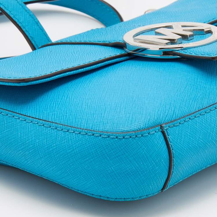 Pre Owned MICHAEL Michael Kors Blue Leather Fulton Crossbody Bag