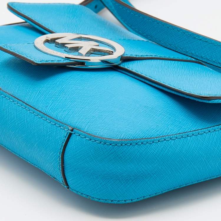Pre Owned MICHAEL Michael Kors Blue Leather Fulton Crossbody Bag