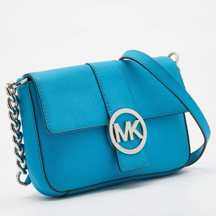 Pre Owned MICHAEL Michael Kors Blue Leather Fulton Crossbody Bag