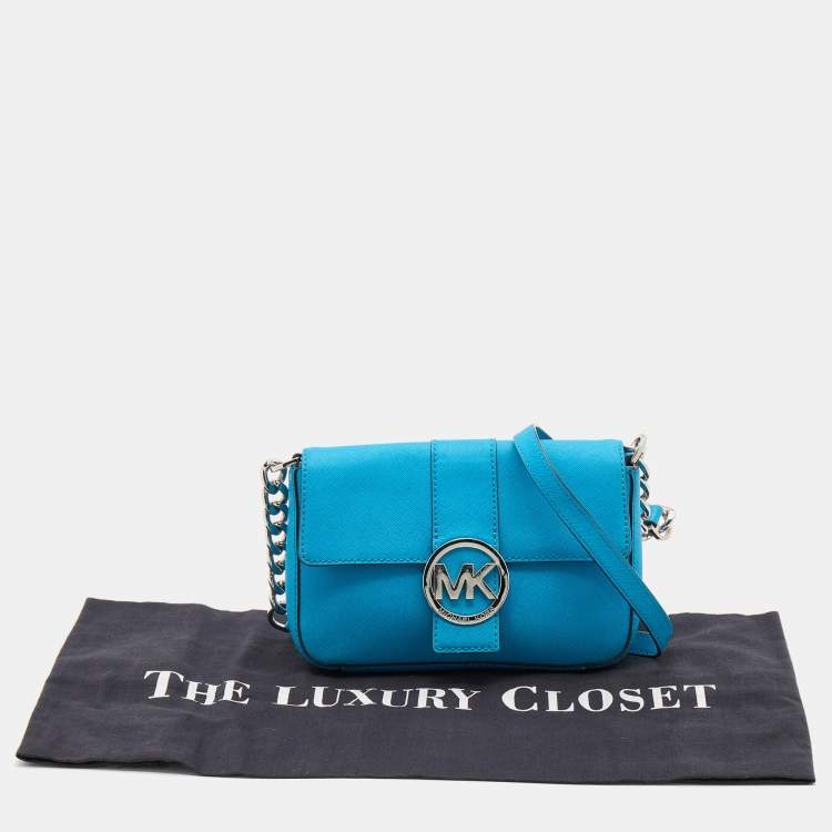 Pre Owned MICHAEL Michael Kors Blue Leather Fulton Crossbody Bag