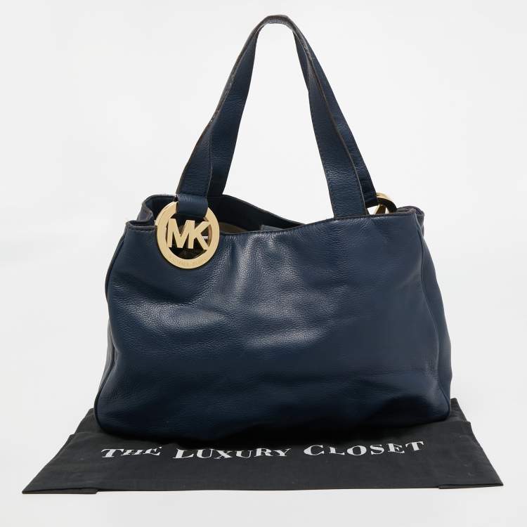 مملوكة مسبقًا MICHAEL Michael Kors Navy Blue Leather Fulton East West Tote