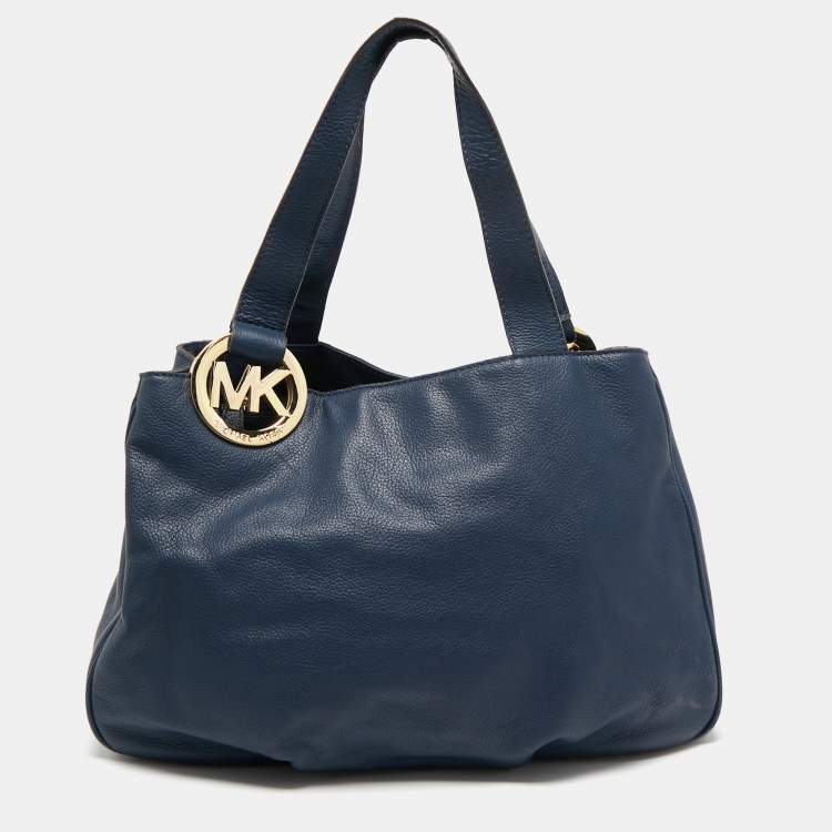 مملوكة مسبقًا MICHAEL Michael Kors Navy Blue Leather Fulton East West Tote