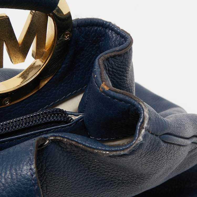 مملوكة مسبقًا MICHAEL Michael Kors Navy Blue Leather Fulton East West Tote