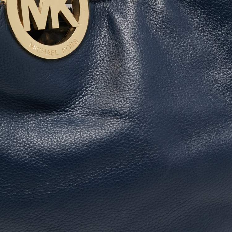 مملوكة مسبقًا MICHAEL Michael Kors Navy Blue Leather Fulton East West Tote