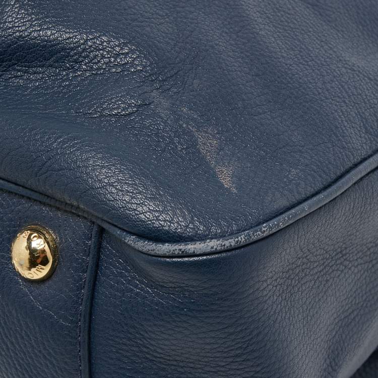 مملوكة مسبقًا MICHAEL Michael Kors Navy Blue Leather Fulton East West Tote