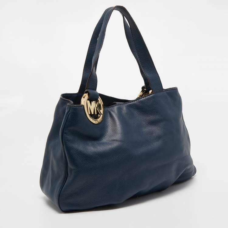 مملوكة مسبقًا MICHAEL Michael Kors Navy Blue Leather Fulton East West Tote