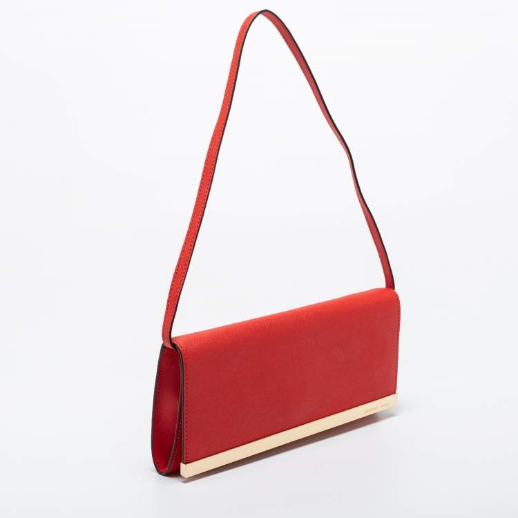 Pre Owned MICHAEL Michael Kors Red Leather Tilda Clutch Bag