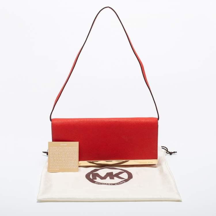 Pre Owned MICHAEL Michael Kors Red Leather Tilda Clutch Bag