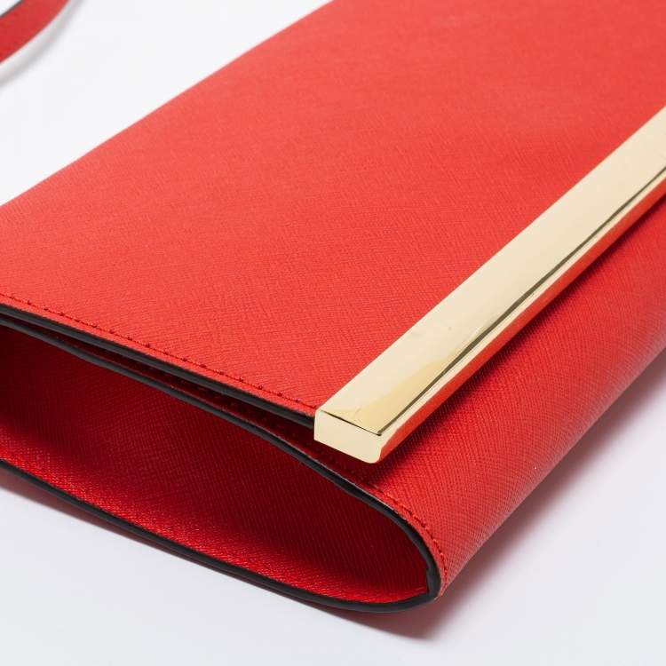 Pre Owned MICHAEL Michael Kors Red Leather Tilda Clutch Bag