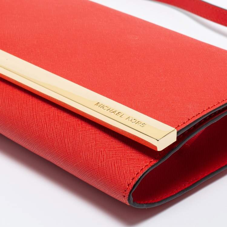 Pre Owned MICHAEL Michael Kors Red Leather Tilda Clutch Bag