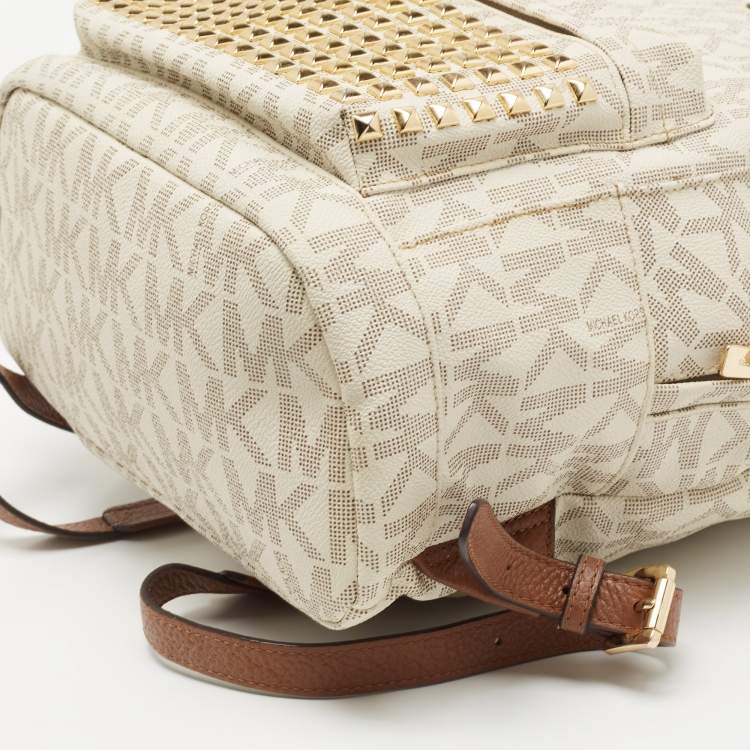 Pre Owned MICHAEL Michael Kors Brown/Cream Signature Coated Canvas and Leather Studded Backpack