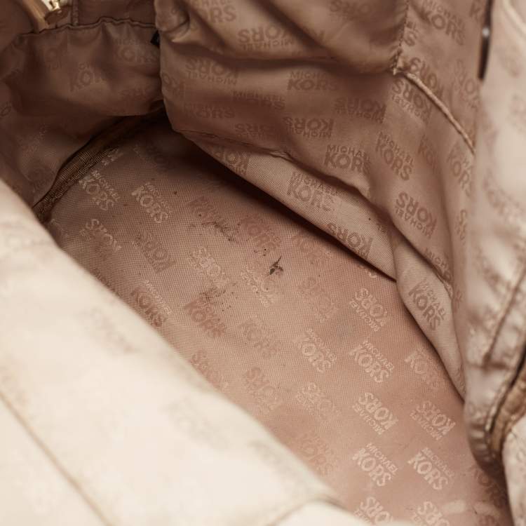 Pre Owned MICHAEL Michael Kors Brown/Cream Signature Coated Canvas and Leather Studded Backpack