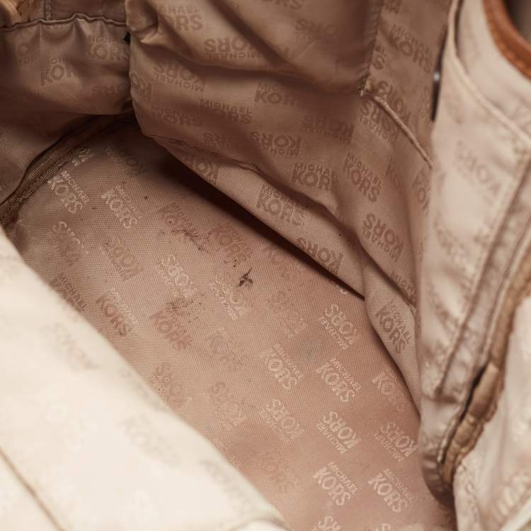 Pre Owned MICHAEL Michael Kors Brown/Cream Signature Coated Canvas and Leather Studded Backpack