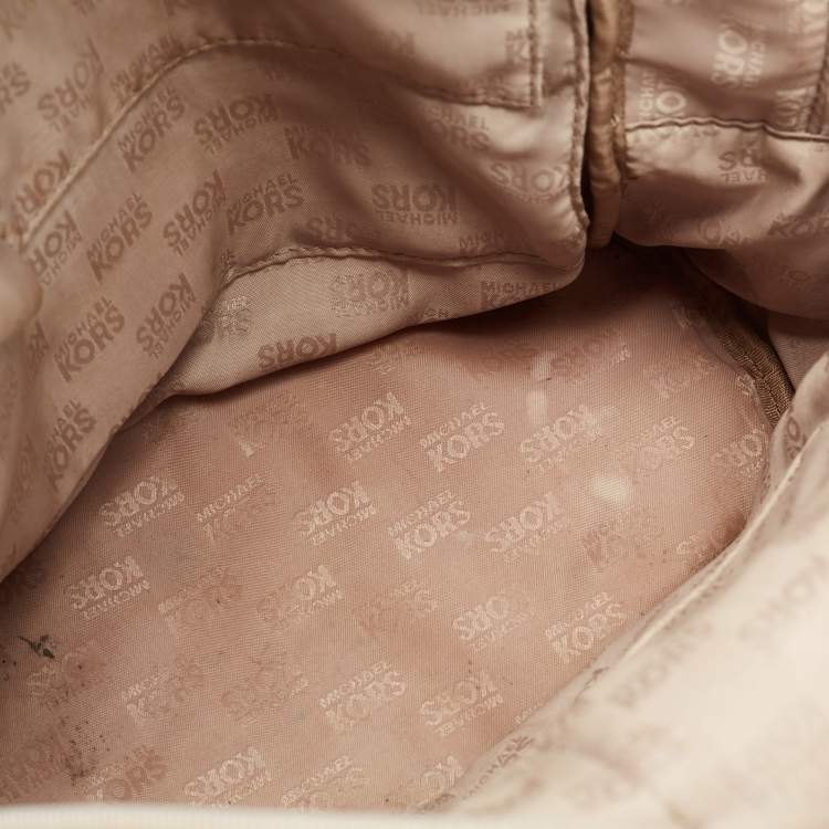 Pre Owned MICHAEL Michael Kors Brown/Cream Signature Coated Canvas and Leather Studded Backpack