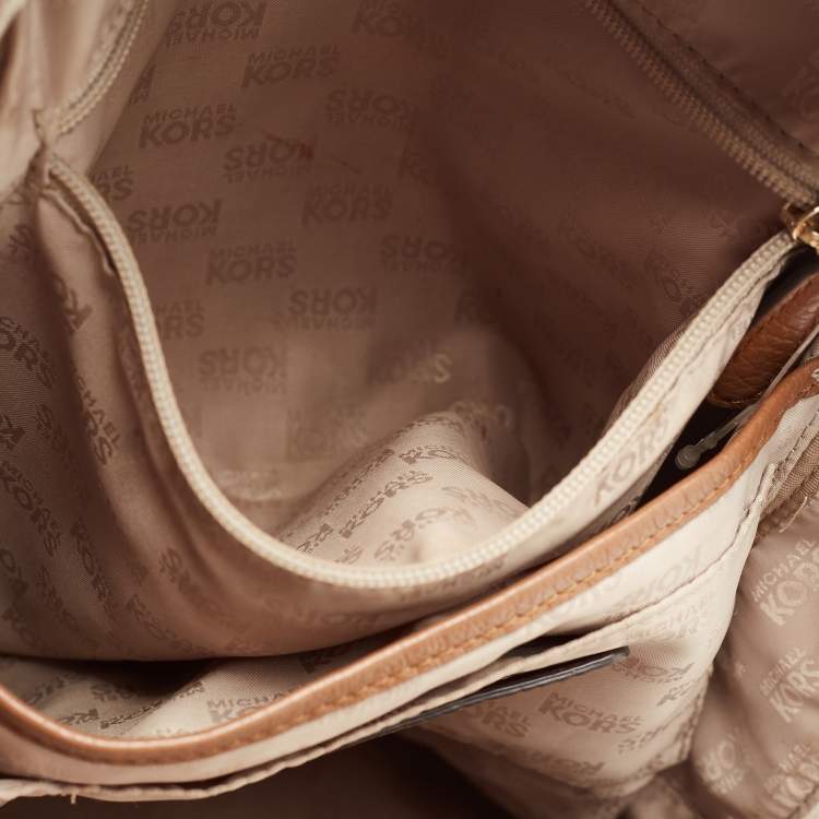 Pre Owned MICHAEL Michael Kors Brown/Cream Signature Coated Canvas and Leather Studded Backpack