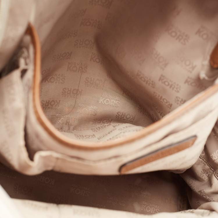 Pre Owned MICHAEL Michael Kors Brown/Cream Signature Coated Canvas and Leather Studded Backpack