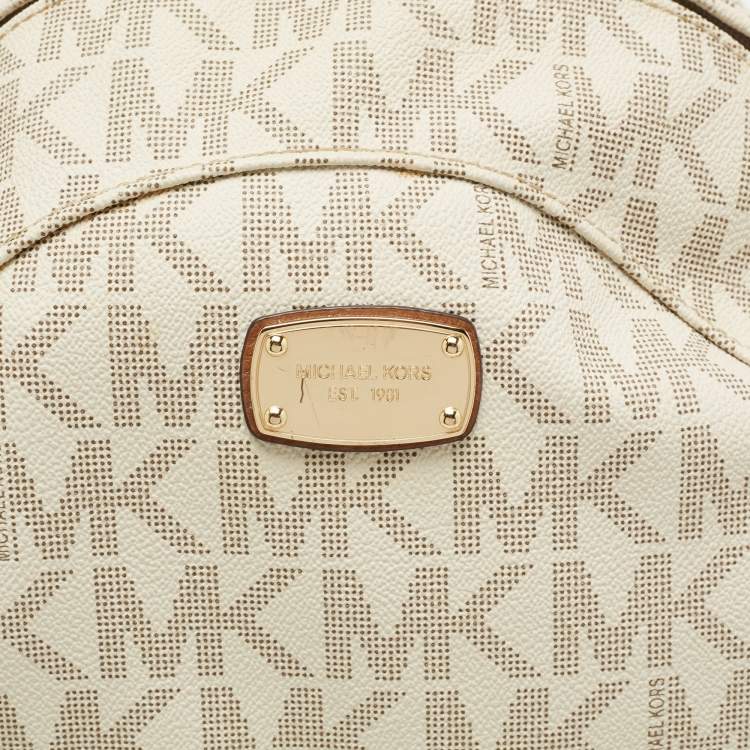 Pre Owned MICHAEL Michael Kors Brown/Cream Signature Coated Canvas and Leather Studded Backpack