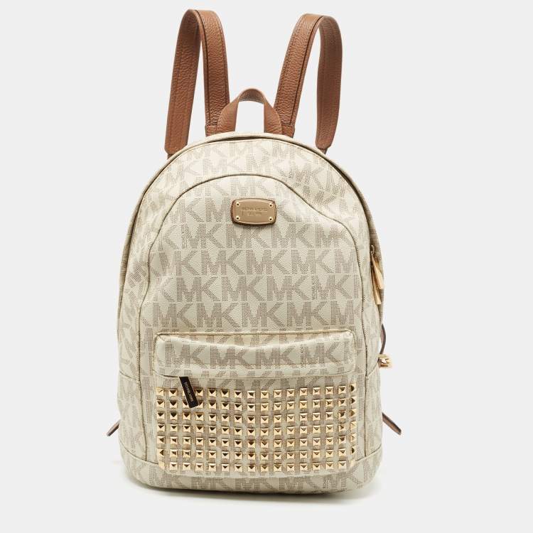 MICHAEL Michael Kors Brown/Cream Signature Coated Canvas and Leather  Studded Backpack MICHAEL Michael Kors | TLC
