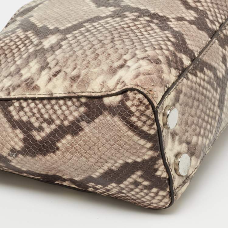 Pre Owned MICHAEL Michael Kors Beige/Brown Python Embossed Leather Mini Cynthia Tote