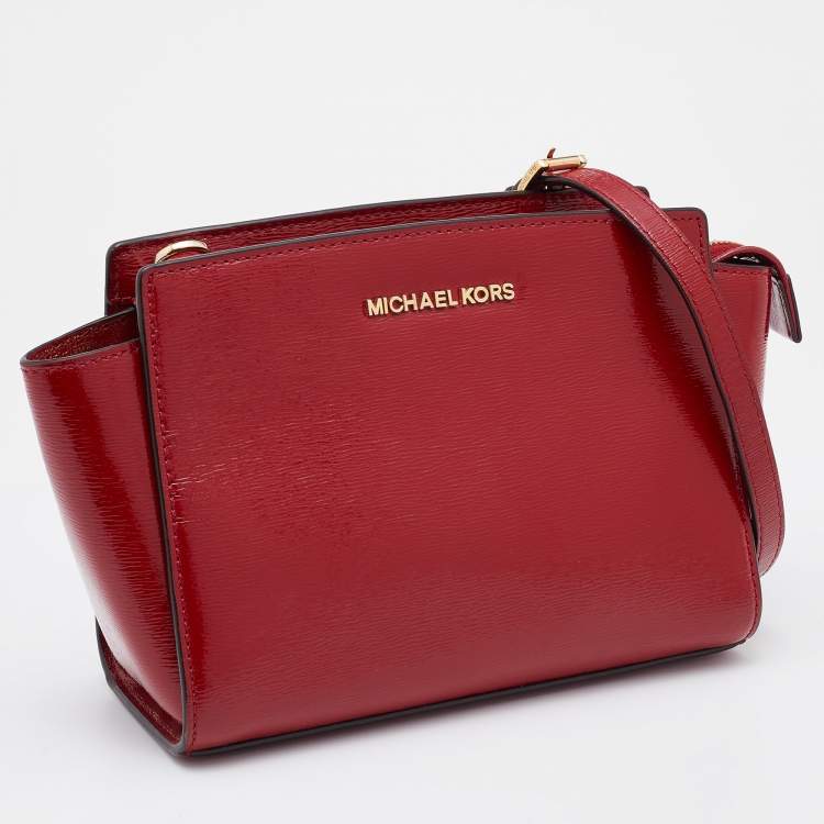 Pre Owned MICHAEL Michael Kors Red Patent Leather Small Selma Shoulder Bag