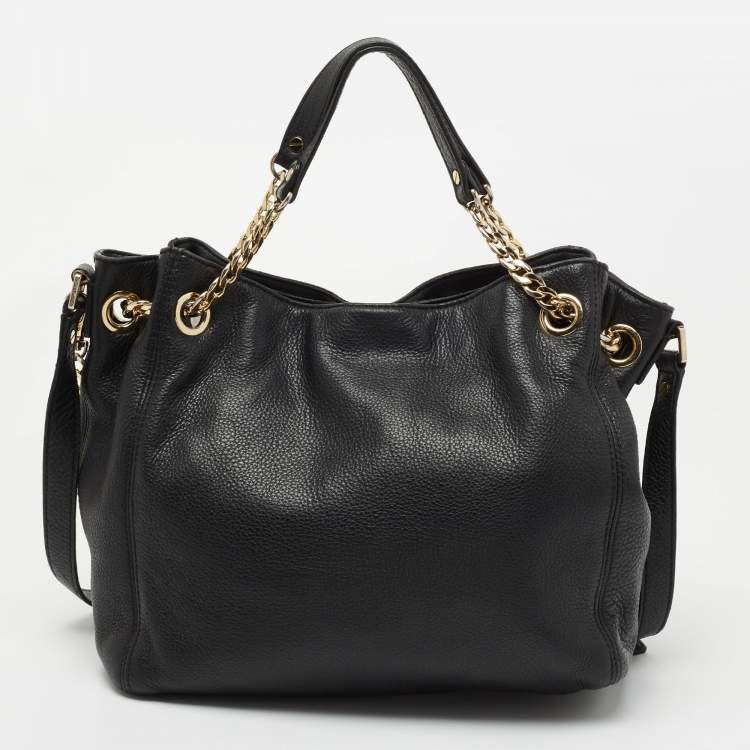 Pre Owned MICHAEL Michael Kors Black Grained Leather Chain Tote