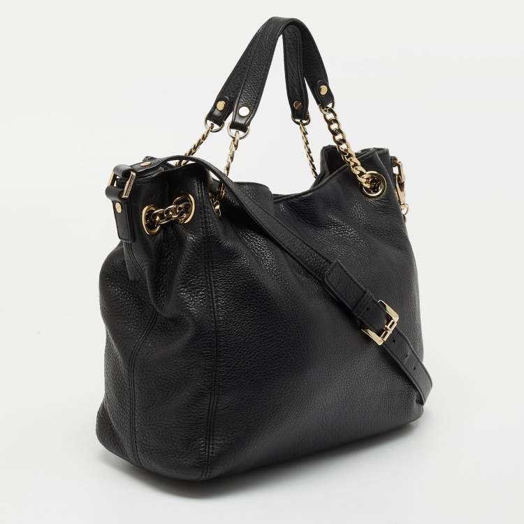 Pre Owned MICHAEL Michael Kors Black Grained Leather Chain Tote