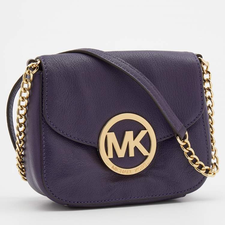 Pre Owned MICHAEL Michael Kors Purple Leather Fulton Crossbody Bag