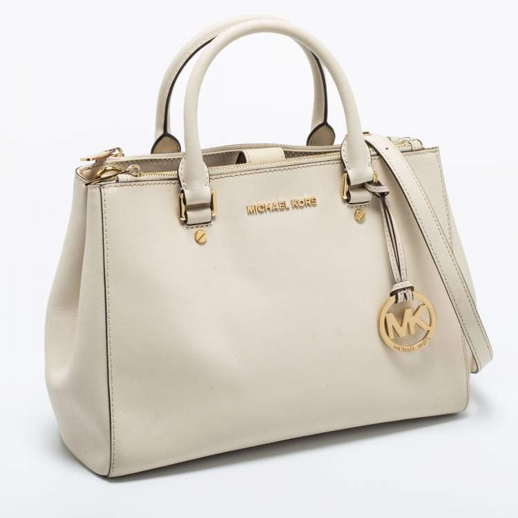 مملوكة مسبقًا MICHAEL Michael Kors Cream Saffiano Leather Medium Sutton Tote