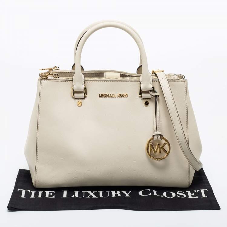 مملوكة مسبقًا MICHAEL Michael Kors Cream Saffiano Leather Medium Sutton Tote