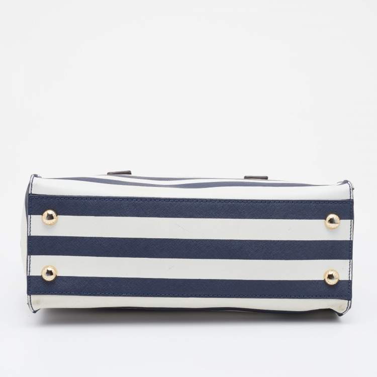 Pre Owned MICHAEL Michael Kors Navy Blue/White Leather Stripe Hamilton Tote