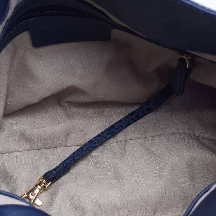 Pre Owned MICHAEL Michael Kors Navy Blue/White Leather Stripe Hamilton Tote