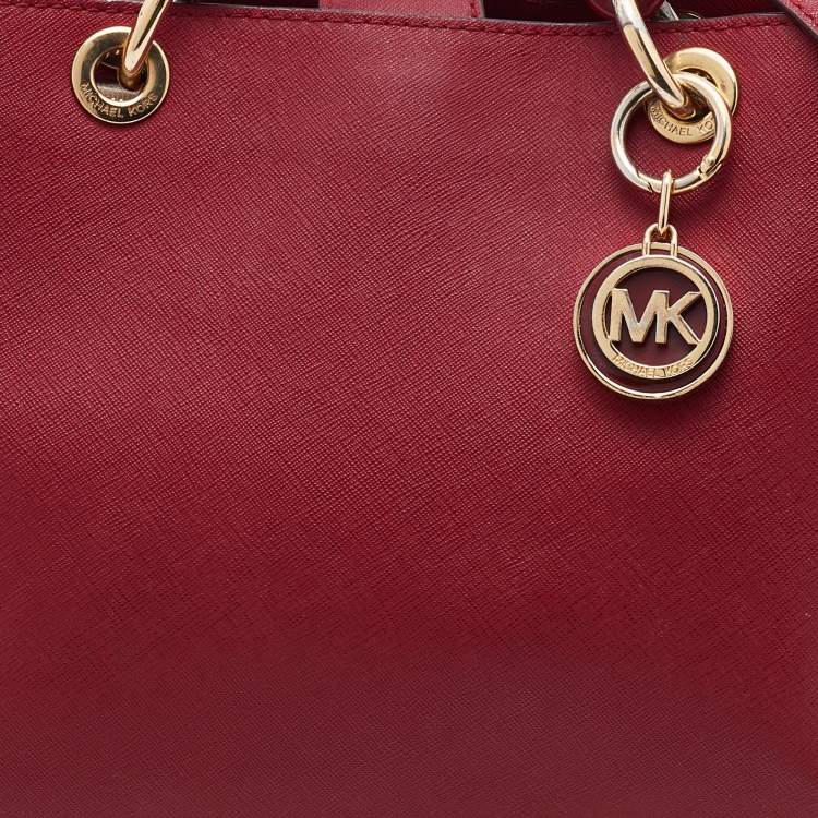 Pre Owned MICHAEL Michael Kors Burgundy Saffiano Leather Cynthia Tote