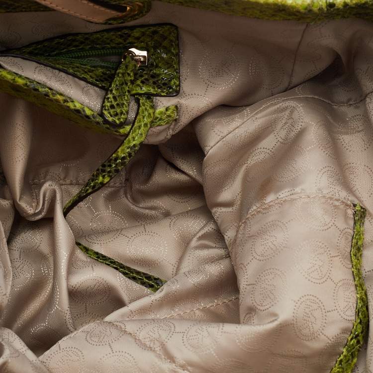 Pre Owned MICHAEL Michael Kors Green/Beige Python Embossed Leather North South Tote