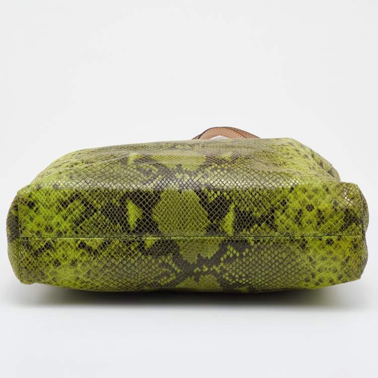 Pre Owned MICHAEL Michael Kors Green/Beige Python Embossed Leather North South Tote