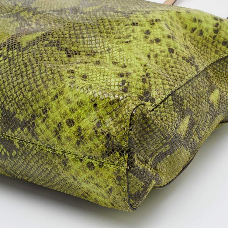 Pre Owned MICHAEL Michael Kors Green/Beige Python Embossed Leather North South Tote