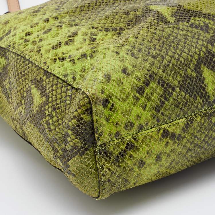 Pre Owned MICHAEL Michael Kors Green/Beige Python Embossed Leather North South Tote