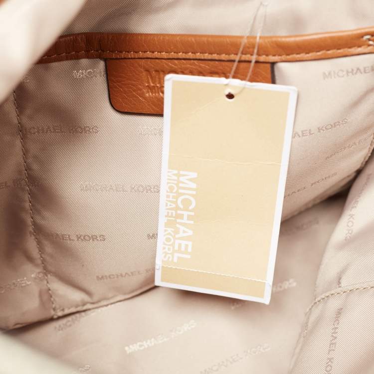 Pre Owned MICHAEL Michael Kors White/Brown Signature Canvas and Leather Lennox Tote