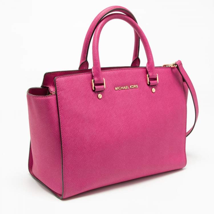 Pre Owned MICHAEL Michael Kors Fuchsia Leather Large Selma Tote
