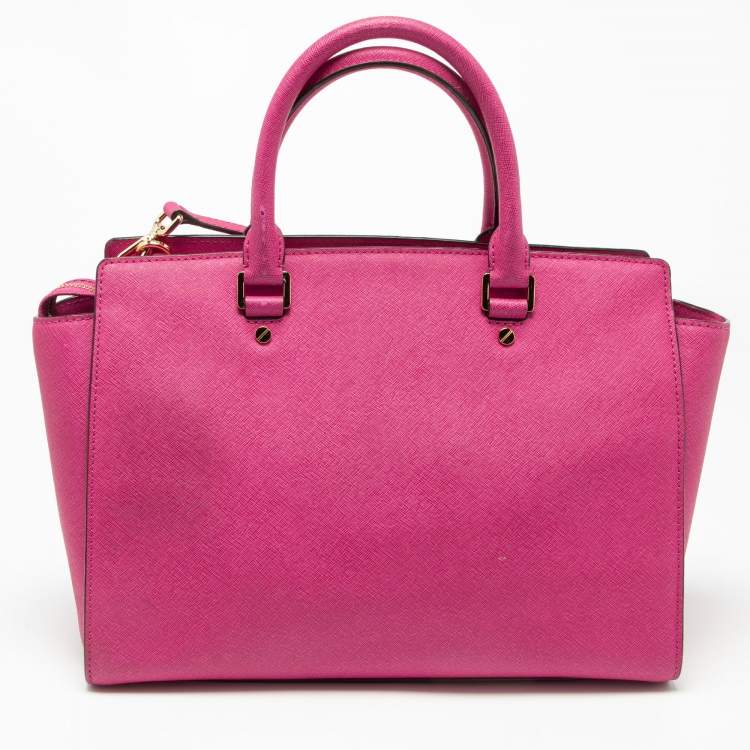 Pre Owned MICHAEL Michael Kors Fuchsia Leather Large Selma Tote