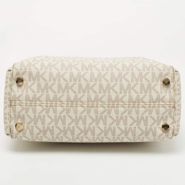 Pre Owned MICHAEL Michael Kors White Coated Canvas and Leather Hamilton Satchel