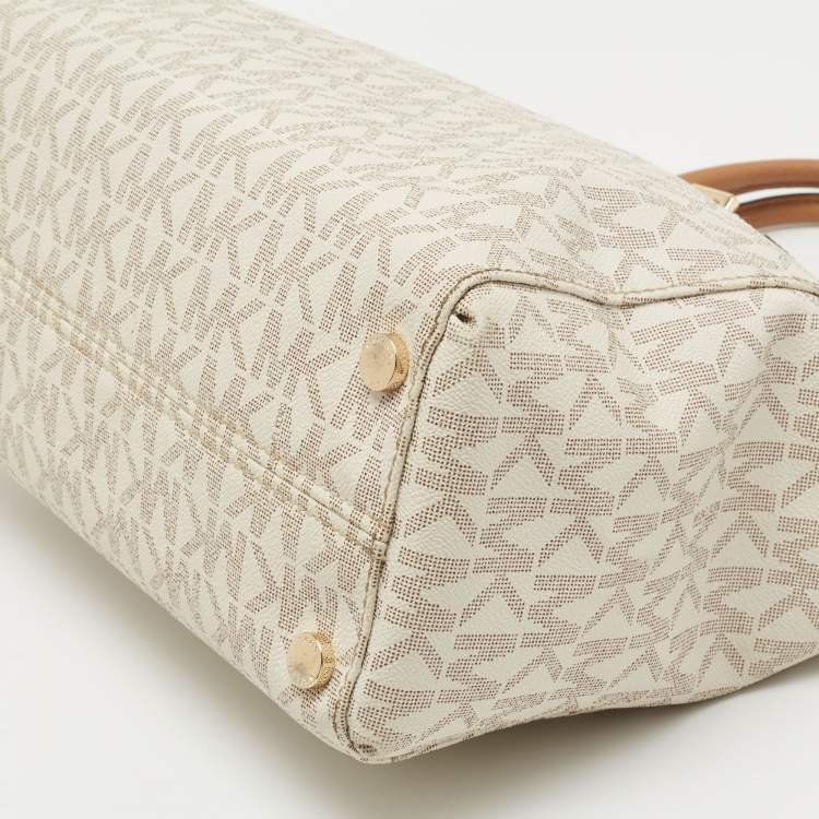 Pre Owned MICHAEL Michael Kors White Coated Canvas and Leather Hamilton Satchel
