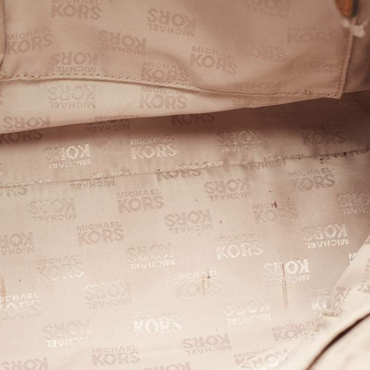 Pre Owned MICHAEL Michael Kors White Coated Canvas and Leather Hamilton Satchel