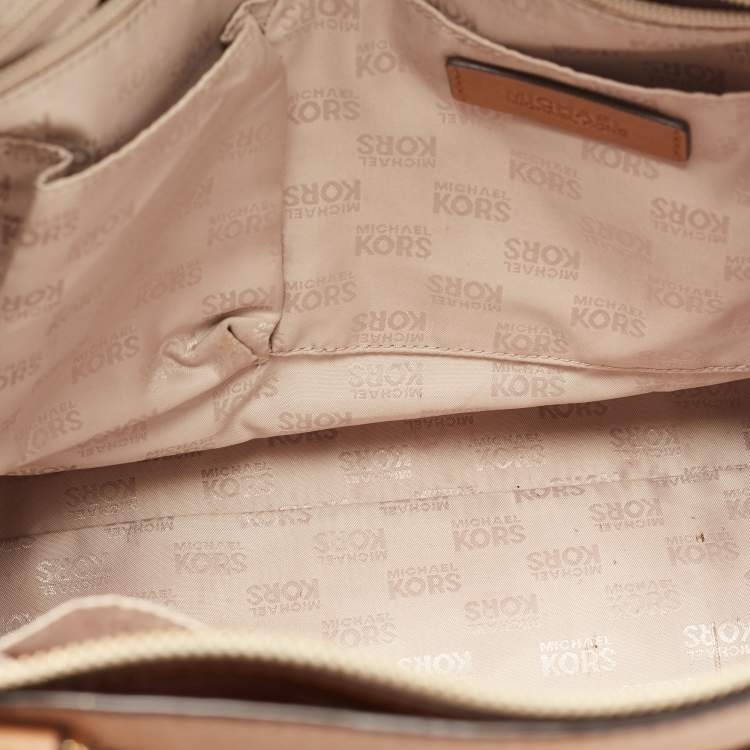 Pre Owned MICHAEL Michael Kors White Coated Canvas and Leather Hamilton Satchel