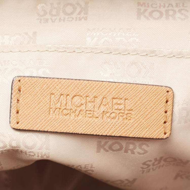 Pre Owned MICHAEL Michael Kors White Coated Canvas and Leather Hamilton Satchel