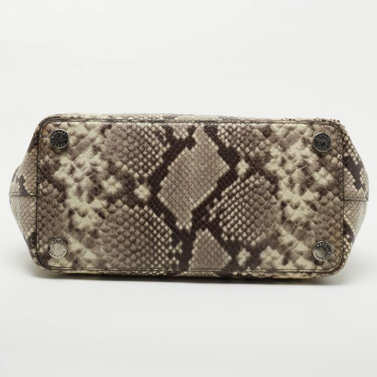 Pre Owned MICHAEL Michael Kors Beige Python Embossed Leather Emery Satchel