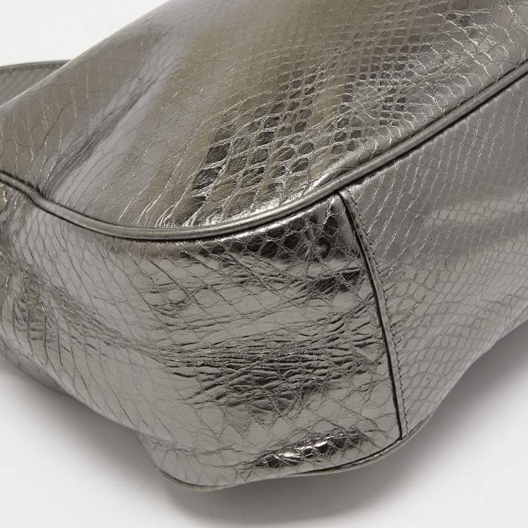 Pre Owned MICHAEL Michael Kors Metallic Grey Python Embossed Leather Hobo