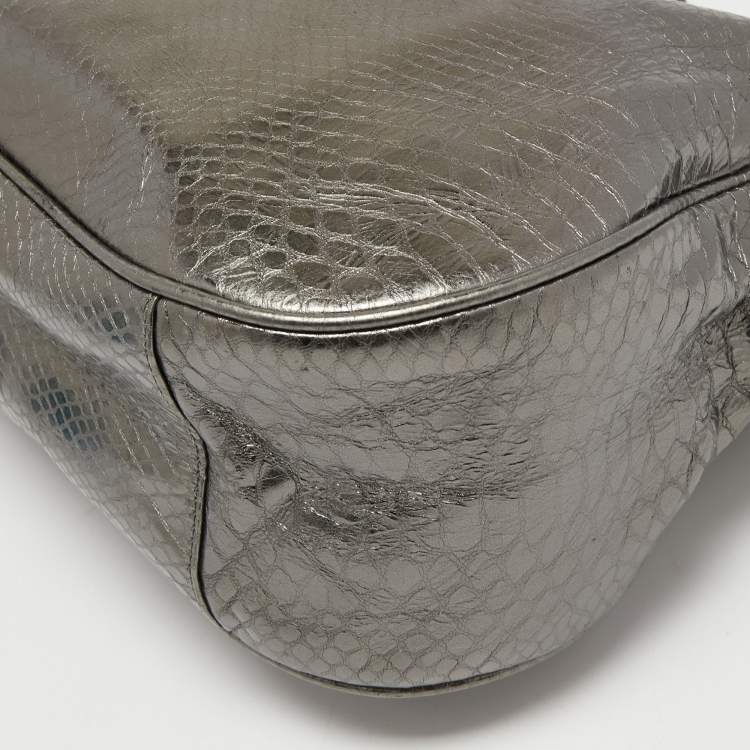 Pre Owned MICHAEL Michael Kors Metallic Grey Python Embossed Leather Hobo