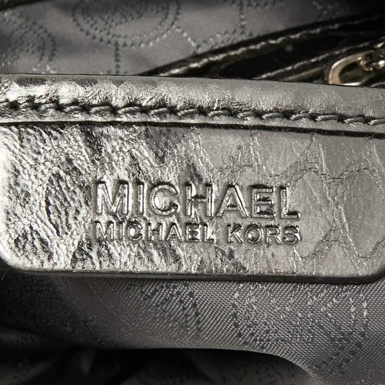 Pre Owned MICHAEL Michael Kors Metallic Grey Python Embossed Leather Hobo