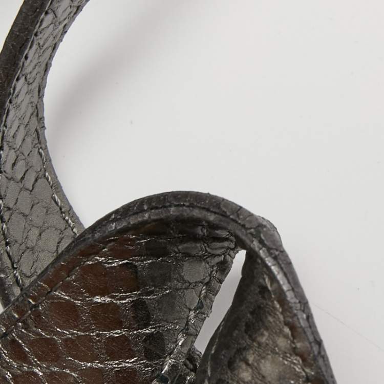 Pre Owned MICHAEL Michael Kors Metallic Grey Python Embossed Leather Hobo